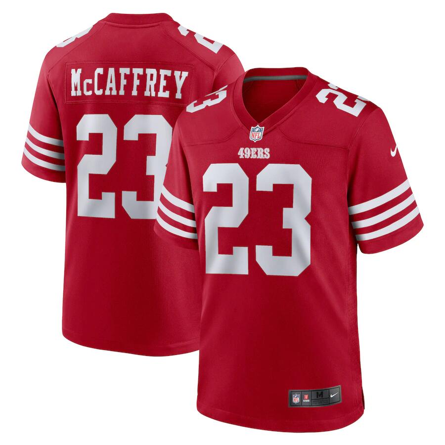 Men's San Francisco 49ers #23 Christian McCaffrey 2022 Red Stitched Football Game Jersey Men's San Francisco 49ers #23 Christian McCaffrey 2022 Red Stitched Football Game Jersey